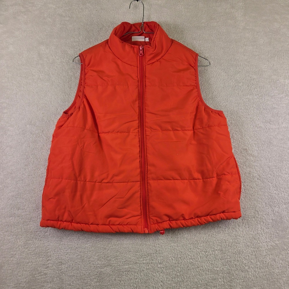 Cabana by Crown & Ivy Orange Quilted Puffer Vest Womens M Full Zip Sleeveless